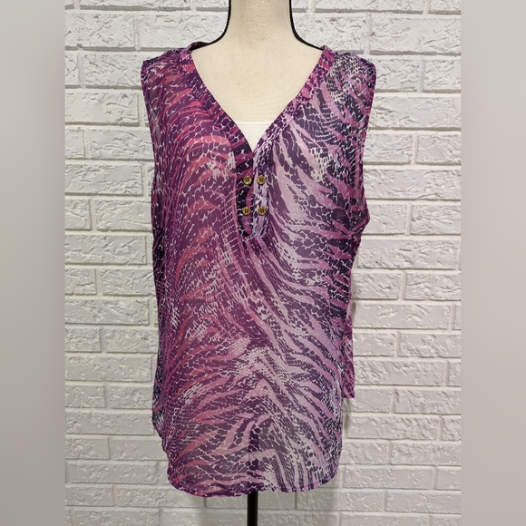 New York & Company Tops - NY & Company Animal Print Tank Blouse Sleeveless Sheer Top Size XL W/tank inc.